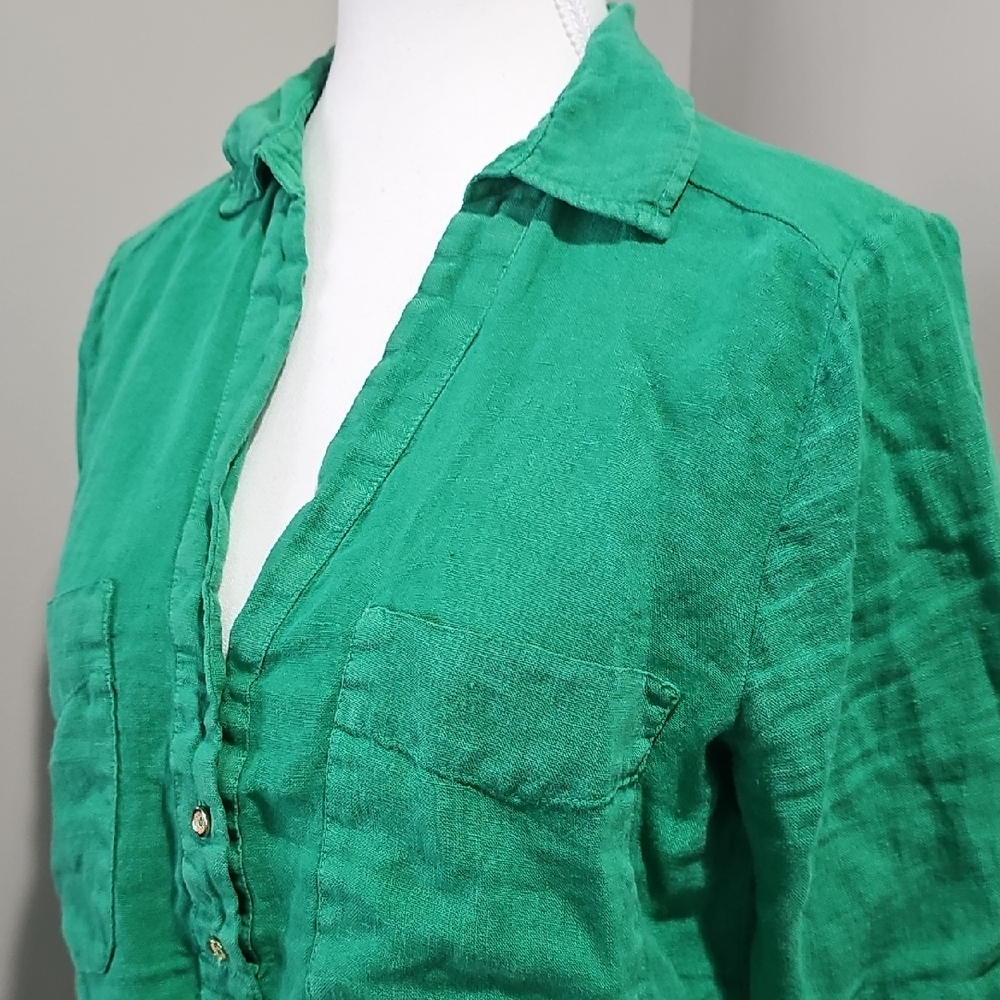 Zara Vibrant Green 100% Linen Shirt. Sz Sm
